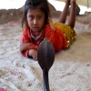 هندي يمكن رضيعته من اللعب بثعابين قاتلة لأنه لا يستطيع شراء ألعاب لها